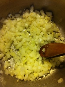 Sauteeing the onions and garlic.