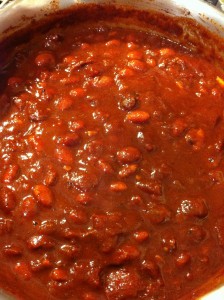 The chili after 20 minutes and adding the masa slurry.