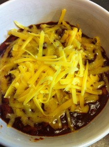 Chili with a little sharp cheddar.  Yummy.