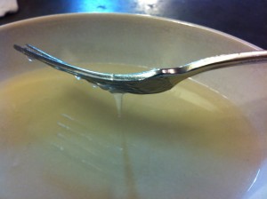 Testing the pectin. Note the gelled alcohol on the fork.