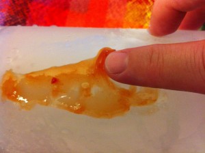Testing the set of the marmalade. (I used an ice mug that I keep in the freezer.)
