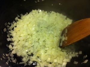 Sauteing the onion and garlic.