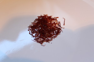 Saffron. The world's most expensive spice (currently about $3000/lb.). It comes fron the stamen of the Crocus flower. It takes approximately 50,000 - 75,000 flowers to make one pound of saffron. Be sure to buy saffron that is in it's whole form. Don't buy powdered saffron; it's usually cut with turmeric.