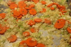 Sauteeing the vegetables.