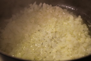 Sauteeing the onion and garlic.