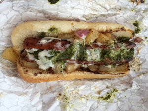 The El Pastor: Red Onion, Pineapple, Cilantro Pesto, Lime Mayo.